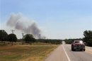 Smokes rises from wildfires in Cleveland County, south of Oklahoma City