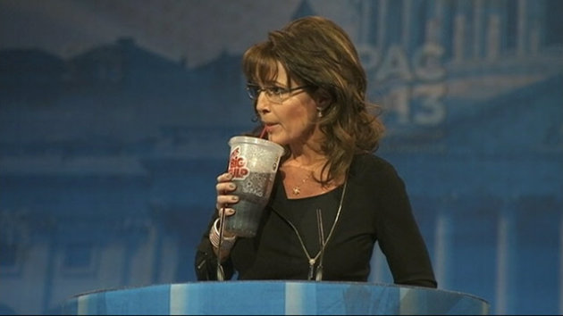 Sarah Palin Compares Obama to Bernie Madoff, Sips From a Big Gulp and Jokes About Her (Gun) 'Rack' (ABC News)