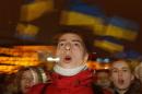 Protesters chant slogans during a demonstration in support of the EU integration at Independence Square in Kiev