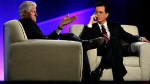 ap bill clinton stephen colbert jef 130409 wblog Bill Clinton (Sort of) Joins Twitter on Colbert Report