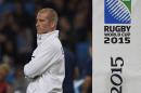England's head coach Stuart Lancaster stands on the pitch ahead of kick off of the Pool A match of the 2015 Rugby World Cup between England and Uruguay at Manchester City Stadium in Manchester, northwest England, on October 10, 2015