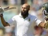 South Africa's Amla celebrates reaching triple century during first cricket test match against England in London
