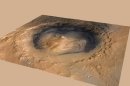This image provided by NASA shows the Gale Crater Martian landing site for the Curiosity Mars rover. The Gale Crater is approximately the size of Connecticut and Rhode Island combined. The image was taken by the Mars Reconnaissance Orbiter. (AP Photo/NASA)