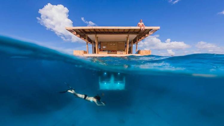The Manta Resort's underwater hotel room.