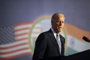 U.S. Vice President Biden delivers an address at the Bombay Stock Exchange in Mumbai