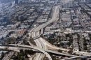 The closed 405 freeway is shown in this aerial photo in Los Angeles