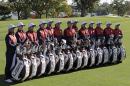 Members of the 2016 United States Ryder Cup team pose for a group photo before a practice round for the Ryder Cup golf tournament Tuesday, Sept. 27, 2016, at Hazeltine National Golf Club in Chaska, Minn. (AP Photo/Chris Carlson)