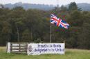 A pro-union banner and the British Union flag are pictured in a field near the Scottish borders, on September 11, 2014