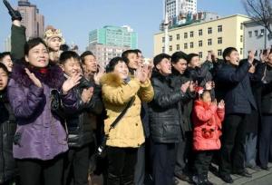 North Koreans watching a huge screen broadcasting an&nbsp;&hellip;