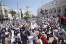 Protesters gather in Algeria Square to demand the departure of all armed battalions, in Tripoli