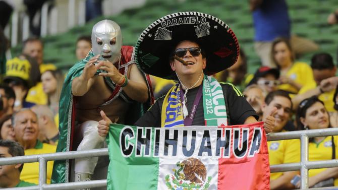 Mexico soccer fans are seen before the start of a friendly soccer match against Brazil in Sao Paulo, Brazil, Sunday, June 7, 2015. Brazil and Mexico are preparing for the Copa America which begins Thursday in Chile. (AP Photo/Nelson Antoine)