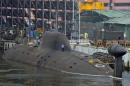 Indian Navy's INS Arihant submarine is pictured at the naval warehouse in the southern Indian city of Visakhapatnam