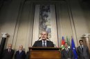 Italy's PD leader Pierluigi Bersani speaks during a news conference following a meeting with Italian President Napolitano at the Quirinale Presidential palace in Rome