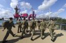Members of the British army arrive at the Olympic park in Stratford