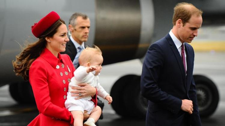Prince William, his wife Kate and baby Prince George arrive at the international airport in Wellington on April 7, 2014