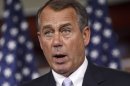 House Speaker John Boehner of Ohio takes questions during his weekly news conference on Capitol Hill in Washington, Thursday, May 17, 2012. (AP Photo/J. Scott Applewhite)