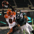 Bengals tight end Jermaine Gresham goes up for the ball as Eagles safety Nate Allen tries to prevent the catch. Philadelphia Eagles fell to the Cincinnati Bengals 34-13 at Lincoln Financial Field Thursday, Dec. 13, 2012. (AP Photo/The News Journal, Daniel Sato)