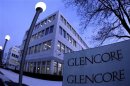Swiss commodities trader Glencore's logo is seen in front of its headquarters in Baar