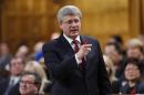 Canada's PM Harper speaks during Question Period in the House of Commons on Parliament Hill in Ottawa