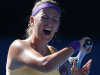 Victoria Azarenka of Belarus reacts during her semifinal match against Sloane Stephens of the US at the Australian Open tennis championship in Melbourne, Australia, Thursday, Jan. 24, 2013. (AP Photo/Rob Griffith)