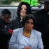 FILE - In this Monday, Feb. 28, 2005 file photo, Michael Jackson follows his mother, Katherine Jackson, as they arrive for court on the opening day of his child molestation trial at Santa Barbara County Superior Court in Santa Maria, Calif. Katherine Jackson has been reported missing, but the Los Angeles County Sheriff's Department says she may be with family members. The agency says another family member reported her missing Saturday night, July 21, 2012 because he couldn't speak with her and was concerned. The sheriff's department says deputies are trying to reach Jackson and are asking her to contact them.(AP Photo/Marcio Jose Sanchez)