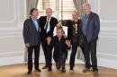 British comedy troupe Monty Python, (L-R) Michael Palin, Eric Idle, Terry Jones, Terry Gilliam and John Cleese pose for a photograph during a media event in central London on November 21, 2013