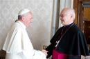 Pope Francis meets Archbishop Zollitsch, head of the German bishops' conference, during a private audience at the Vatican