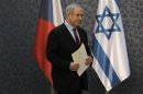 Israel's Prime Minister Benjamin Netanyahu arrives to a news conference at government headquarters in Prague