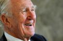 Australian former prime minister Malcolm Fraser laughs during the launch of his first political memoir at the University of Melbourne's Law School, March 4, 2010
