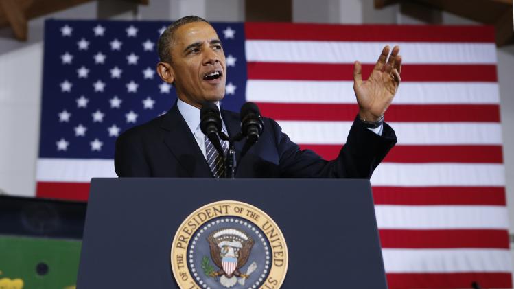U.S. President Obama speaks during a visit to Michigan State University in Lansing