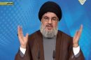 Hezbollah's Hassan Nasrallah gives a televised address from an undisclosed location in Lebanon, on September 23, 2013