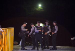 Armed Indonesian police secure the Nusakambangan port &hellip;