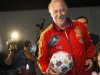 Spain's head coach Vicente del Bosque leaves after a news conference in Tbilisi
