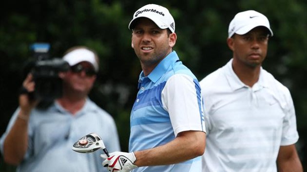 Tiger Woods of the USA and Sergio Garcia of Spain