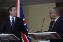 Britain's Prime Minister David Cameron speaks during a joint news conference with Libya's Prime Minister Ali Zeidan, at the headquarters of the Prime Minister's Office, in Tripoli