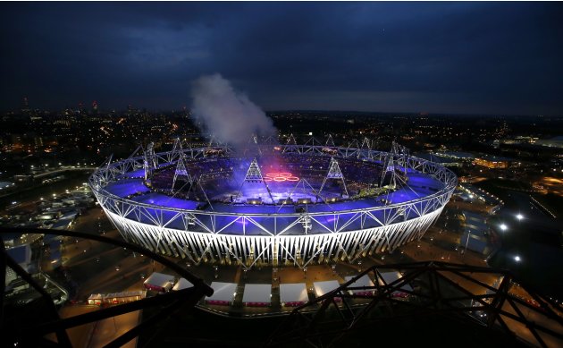 The Olympic Stadium is seen during the opening ceremony of the London 2012 Olympic Games