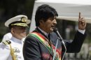 Bolivia's President Morales speaks during "Day of the Sea" celebrations in La Paz