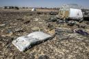 Debris belonging to the A321 Russian airliner at the site of the crash in Wadi el-Zolmat, a mountainous area in Egypt's Sinai Peninsula on November 1, 2015