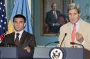 US Secretary of State John Kerry delivers remarks with Ukrainian Foreign Minister Pavlo Klimkin during a press conference on July 29, 2014 in Washington, DC