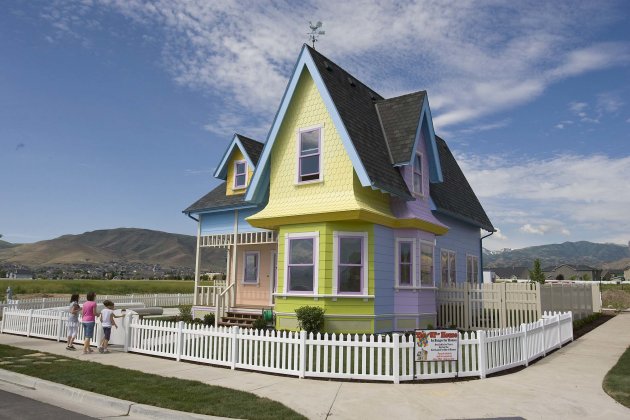 In this July 6, 2011 photo, a full scale rendition of the house in the animated movie, "Up," located a in Herriman, Utah, will be part of this year's Parade of Homes. The house has been sold to a family who are self-described Disney and Pixar fanatics. Clinton and Lynette Hamblin of Petaluma, Calif., are buying the home in Herriman, Utah, for $400,000. The Hamblins say they were searching for a home in California that was similar to the colorful cottage seen in the movie when they heard about the Disney-approved "Up" house in Utah. (AP Photo/The Salt Lake Tribune, Paul Fraughton)