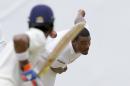 West Indies' Shannon Gabriel bowls against India's Lokesh Rahul during day two of their second cricket Test match at the Sabina Park Cricket Ground in Kingston, Jamaica, Sunday, July 31, 2016. (AP Photo/Ricardo Mazalan)