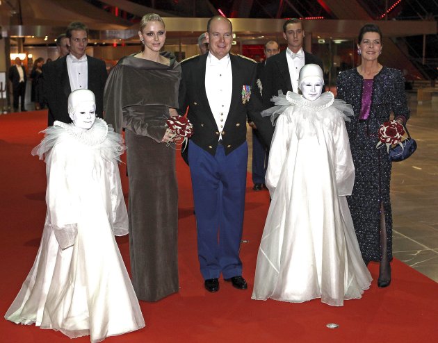 Prince Albert II of Monaco and his wife Princess Charlene and his sister Princess Caroline of Hanover arrive for Monaco's National Day gala evening in Monte Carlo