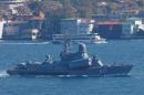 The Russian Navy's missile corvette Mirazh sails in the Bosphorus, on its way to the Mediterranean Sea, in Istanbul