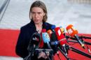 EU foreign policy chief Mogherini briefs the media during a EU foreign ministers meeting in Brussels