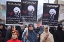 Pakistani women hold placards featuring executed Shiite cleric Nimr al-Nimr during an anti-Saudi protest in Quetta, on January 3, 2016