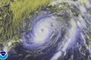 Hurricane Nicole is seen in the Atlantic Ocean in an image from NOAA's GOES-East satellite