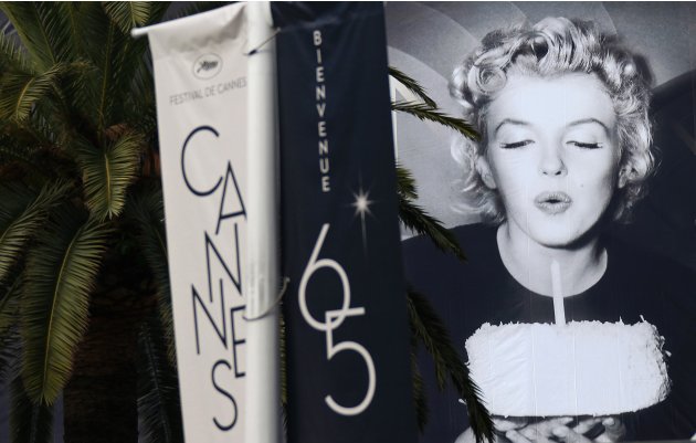 The official poster of the 65th Cannes Film Festival featuring U.S. actress Marilyn Monroe is seen on the facade of the Festival Palace in Cannes