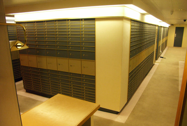 A general view of safety deposit boxes