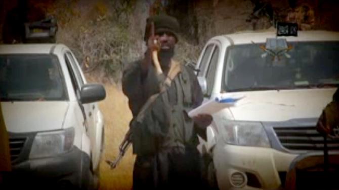 Screen grab image taken on February 9, 2015, from a video made available by Islamist group Boko Haram, leader Abubakar Shekau makes a statement at an undisclosed location