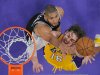 Los Angeles Lakers forward Pau Gasol, right, of Spain, and San Antonio Spurs forward Tim Duncan battle for a rebound during the second half in Game 3 of a first-round NBA basketball playoff series, Friday, April 26, 2013, in Los Angeles. The Spurs won 120-89. (AP Photo/Mark J. Terrill)